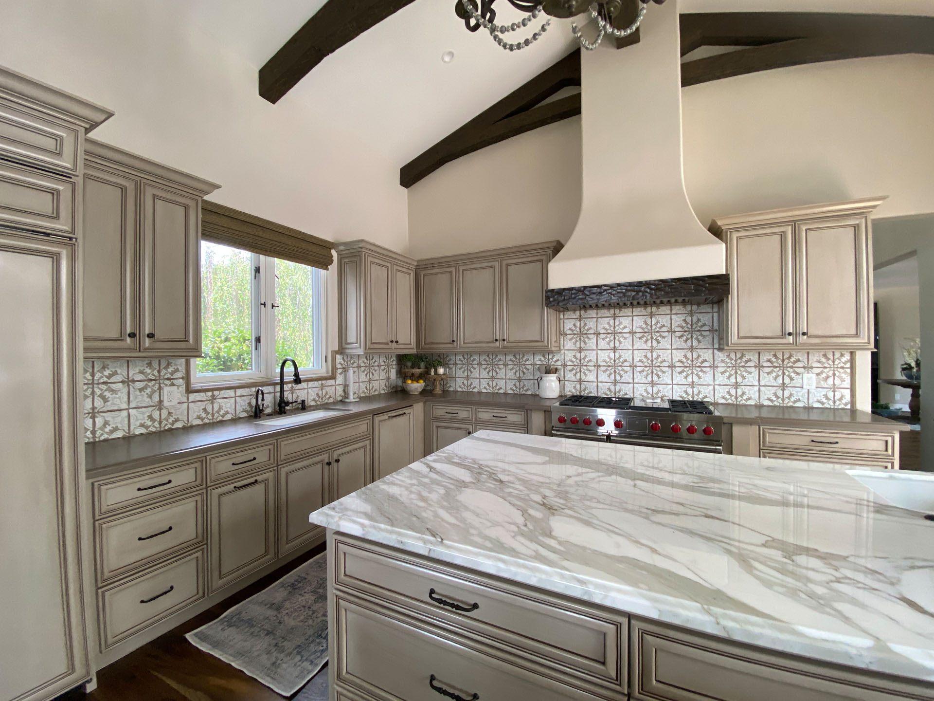 gray cabinets marble counter 1